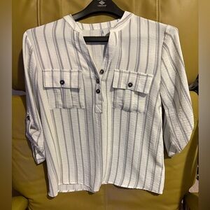 Striped White and Gray Blouse